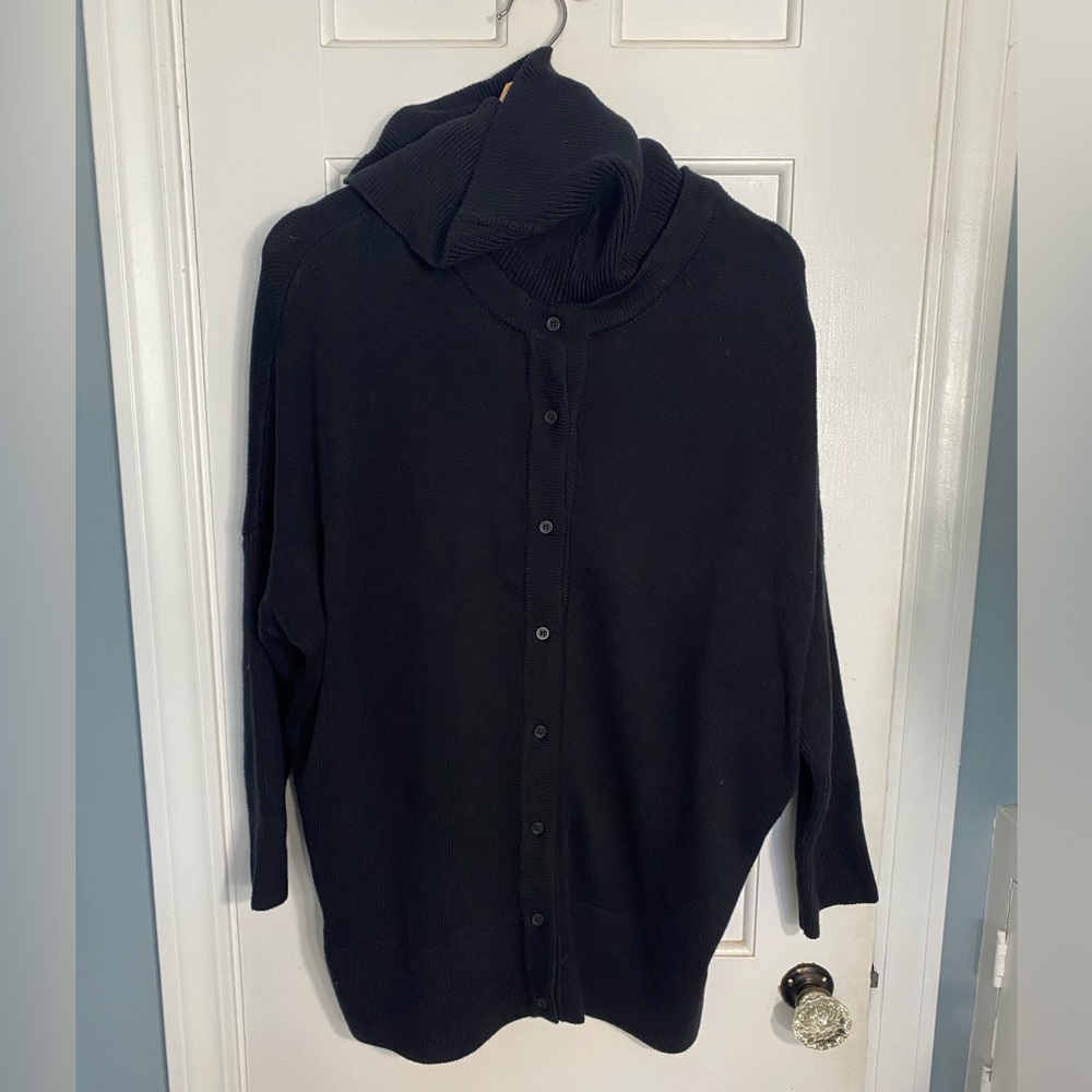 Vetta | Black 4-in-1 Oversized Convertible Knit Cardigan Turtleneck Sweater